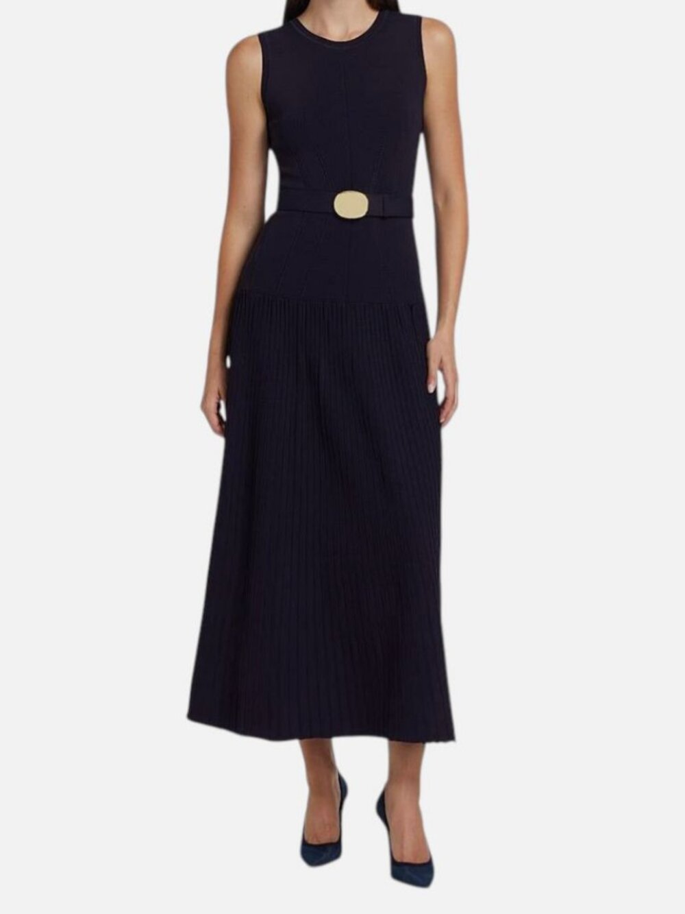 NICHOLAS Women's Blue Madison Belted Knit Maxi Dress Size L